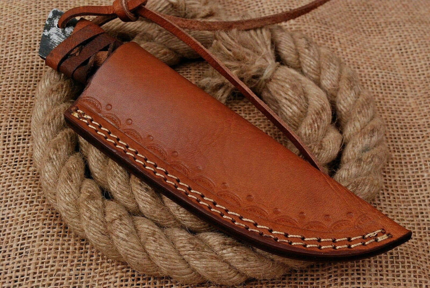 HS-755 Custom Hand Forged Railroad Steel Skinner Knife 8.0 inch Overall And Leather Cord Handle