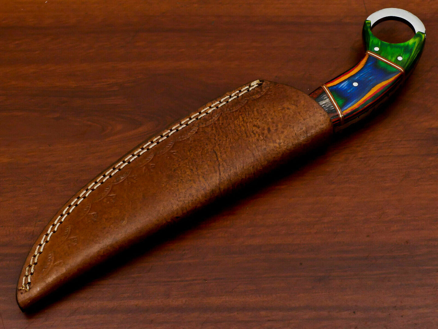 HS-563 HAND MADE DAMASCUS BLADE SKINNING HUNTING KNIFE - FULL TANG - PAKKA WOOD