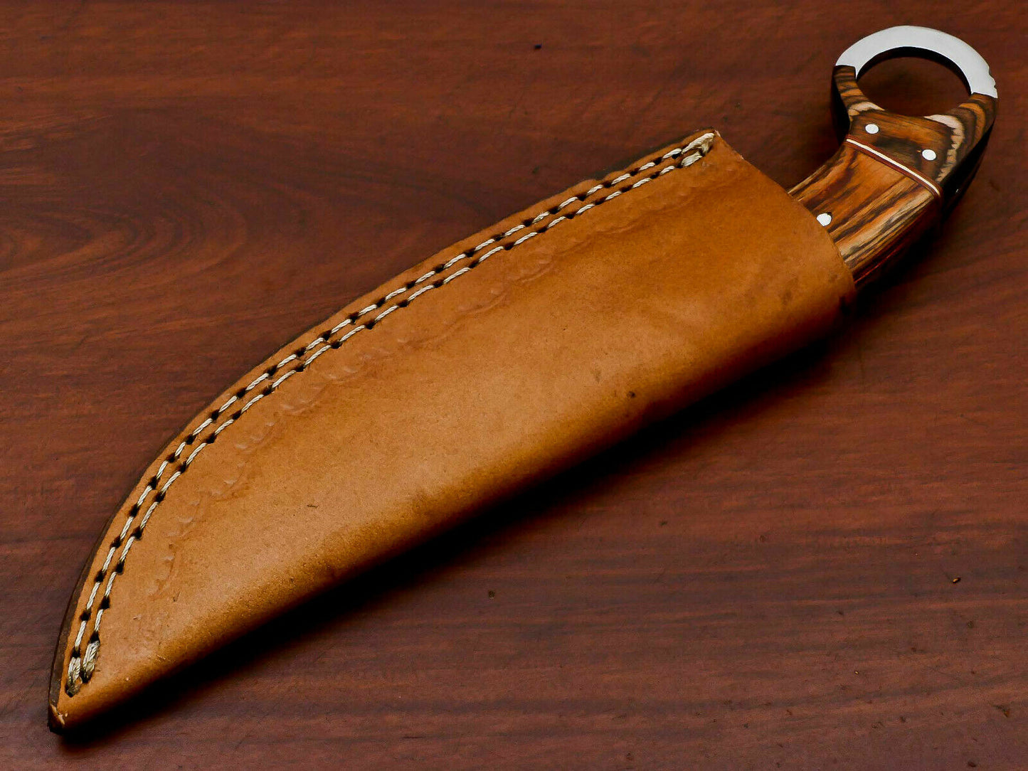 HS-571 HANDMADE DAMASCUS CUSTOM PAKKA WOOD HANDLE SKINNING CAMPING KNIFE