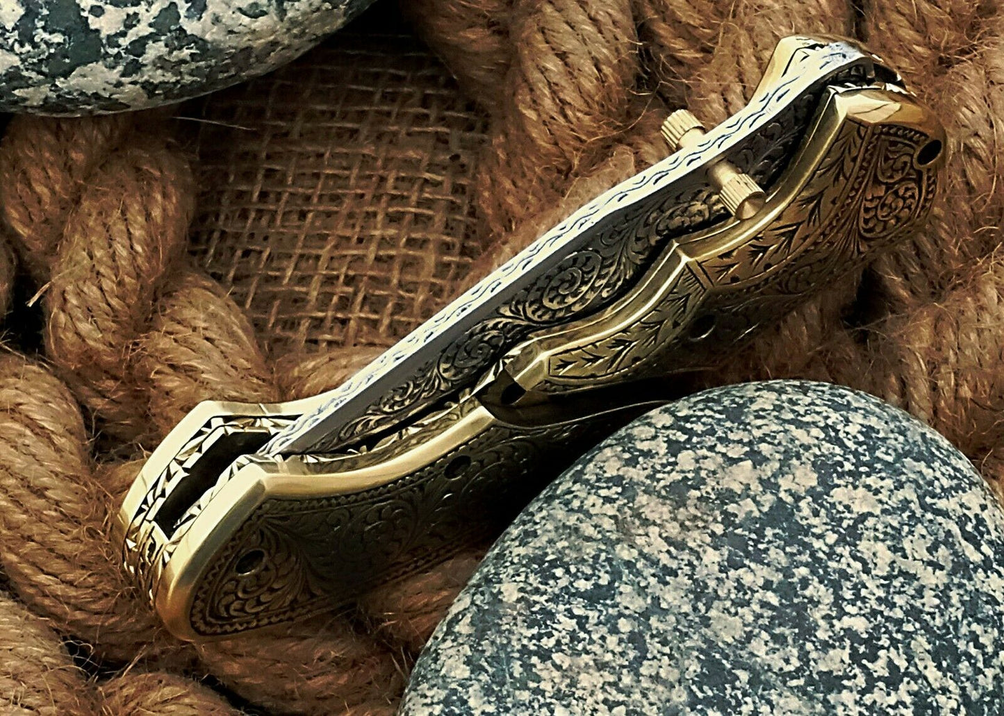 Custom Hand Engraved Folding-Pocket Knife Life Time Used With Brass Engraved Handle