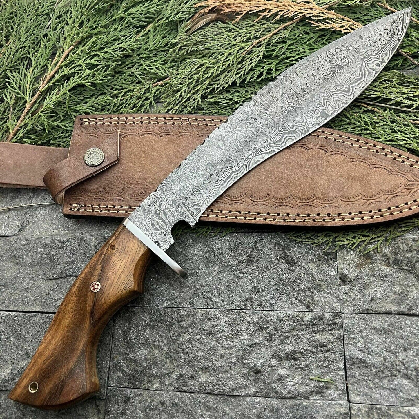HS-863 14' BLADE Custom Hand Forged Damascus Steel Hunting Bowie knife W/Sheath
