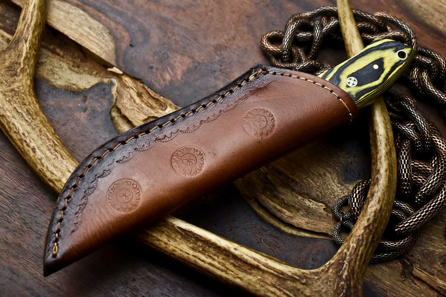HS-616 Handmade Damascus Skinning Blade Camping Full Tang Knife