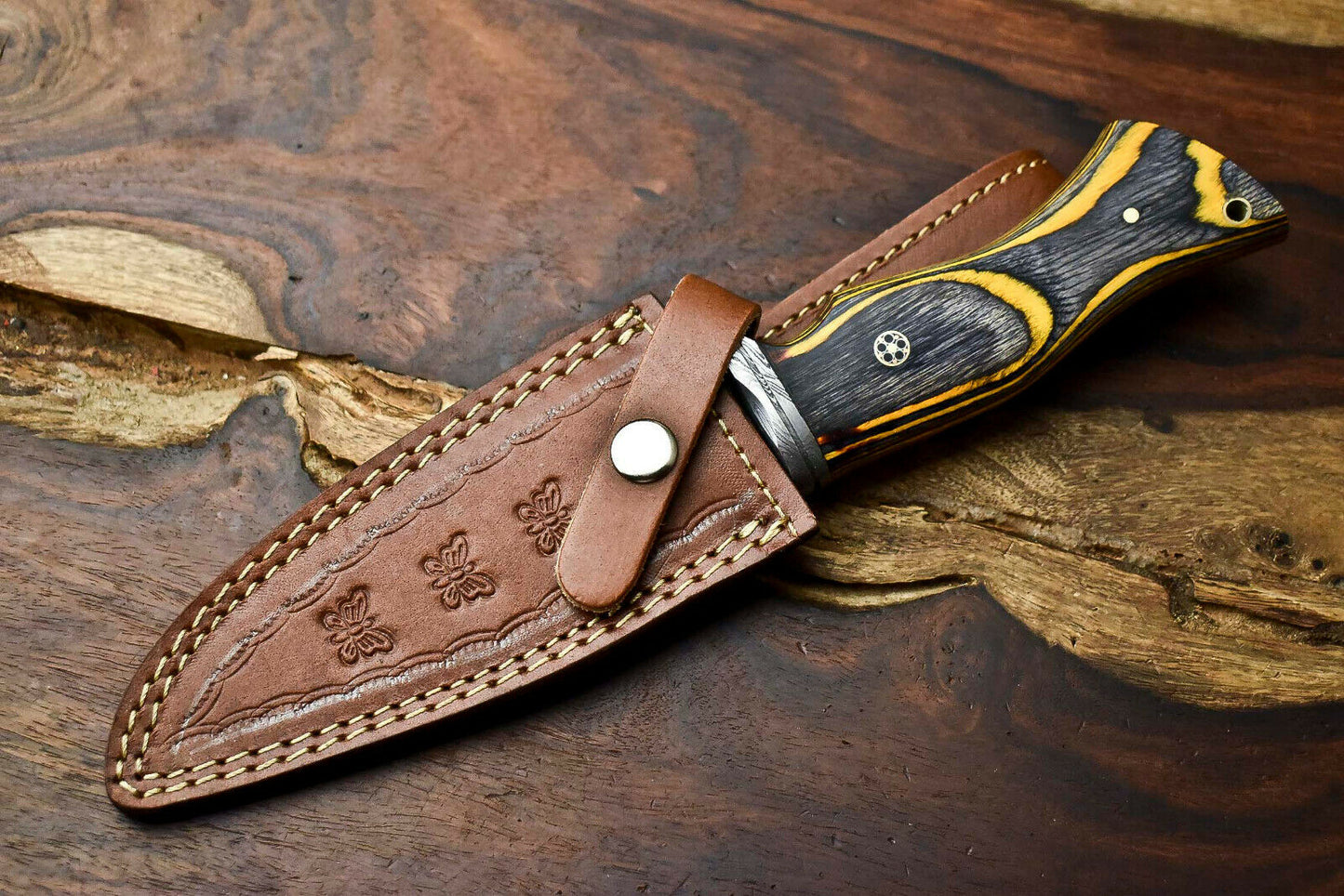 HS-395 | Handmade Damascus Steel Blade Hunting Knife | HARD WOOD