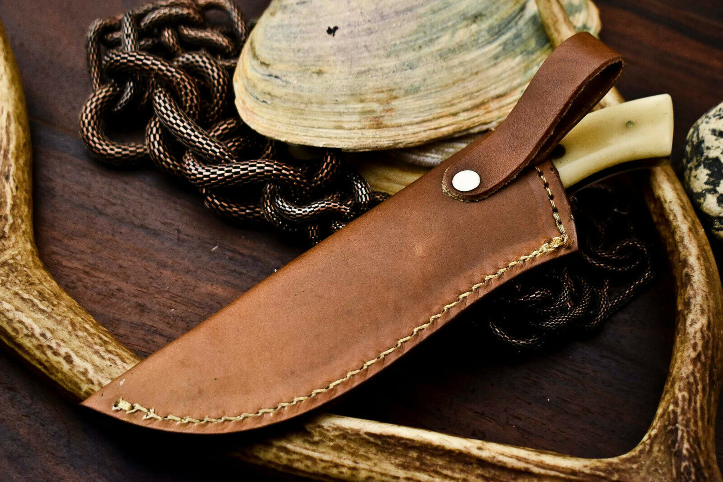 HS-625 Handmade Damascus Skinning Blade Camping Full Tang Knife