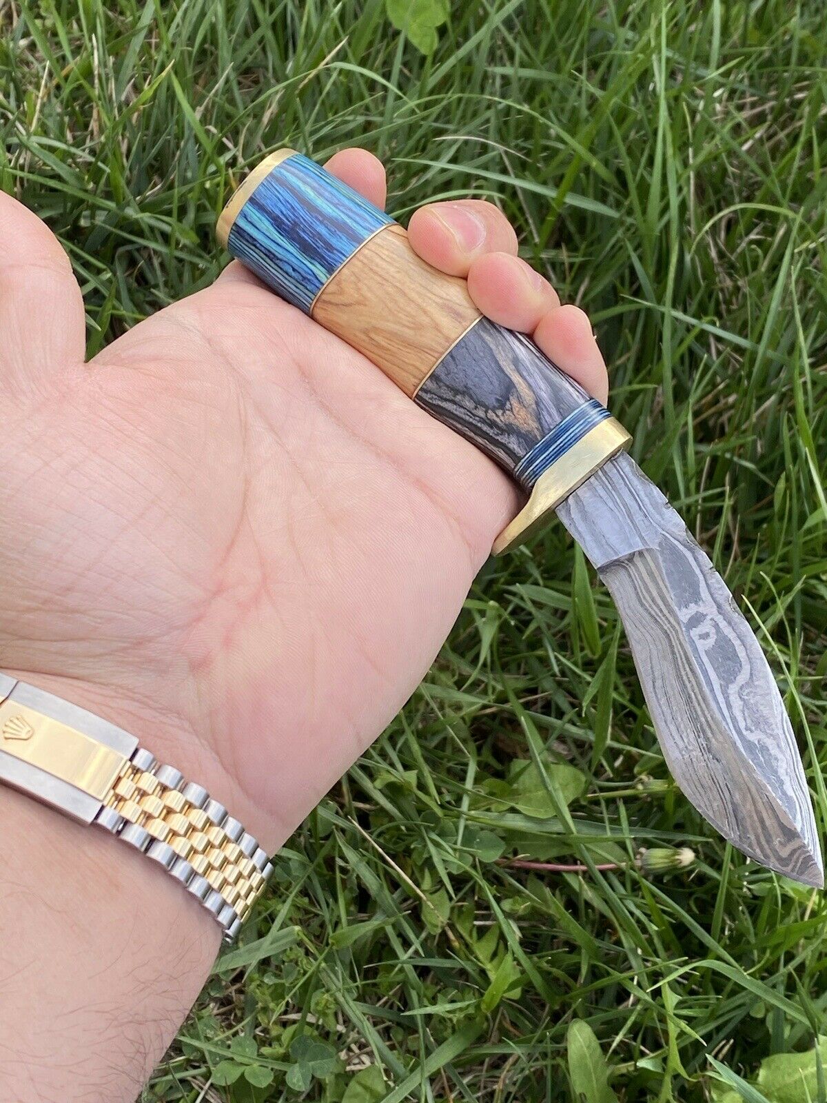 HS-877 Custom Handmade Damascus Kukri Knife With Coloured Woods Handle