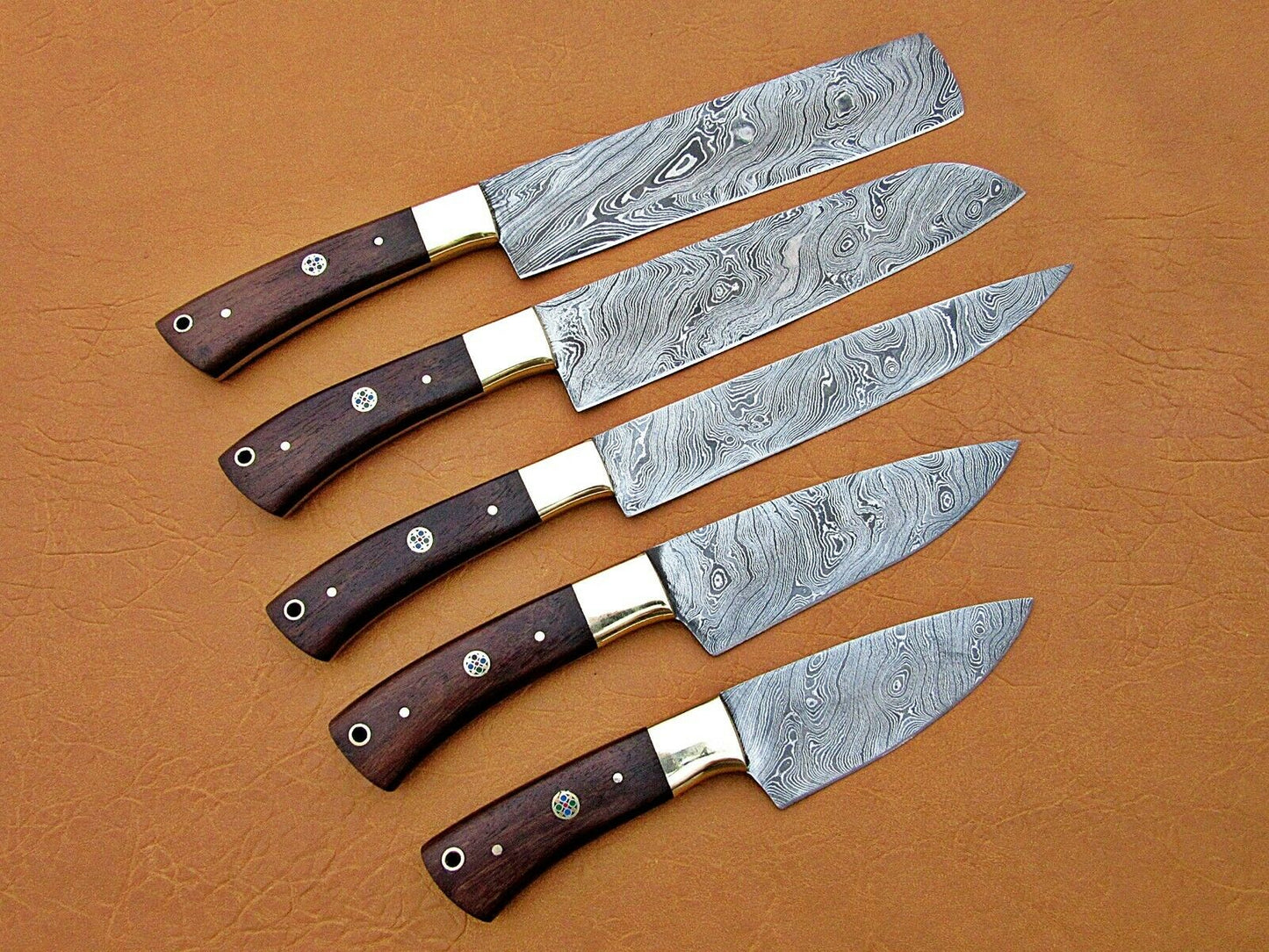 HS-193 Custom Handmade Damascus Steel Kitchen Knives With Wood Handle