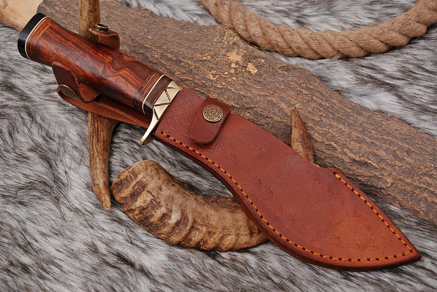 HS-872 Custom Handmade Damascus Steel 12 Inch Kukri Knife - Awesome Hard Wood Handle