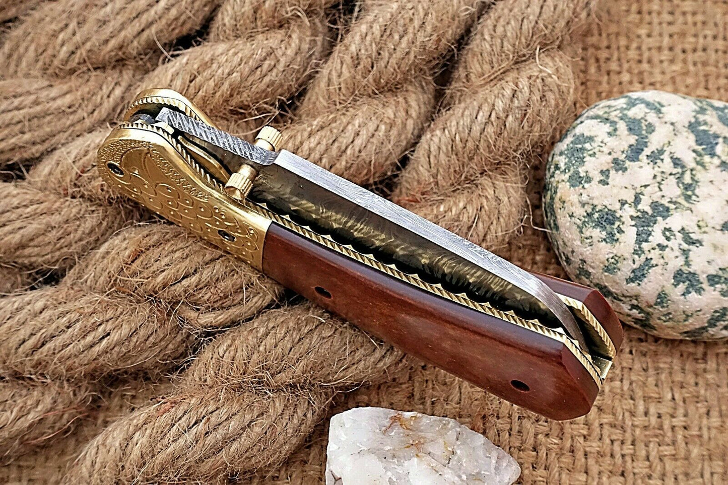 Custom Handmade Damascus Folding-Pocket Knife With Micarta Handle