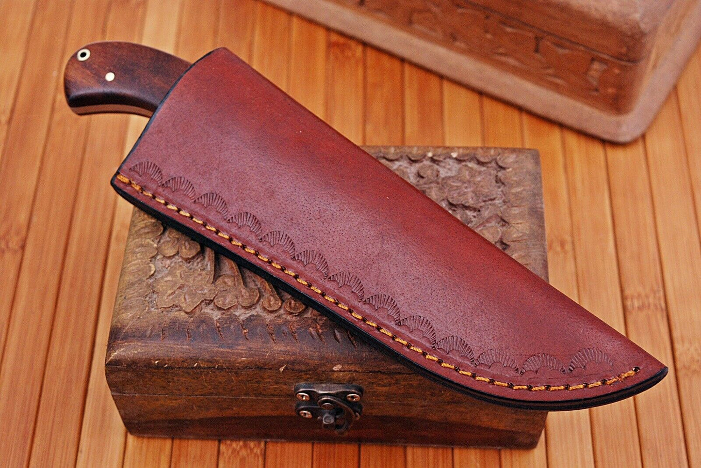 HS-789 Custom Handmade Damascus Skinner Knife With Wood & Bone Handle
