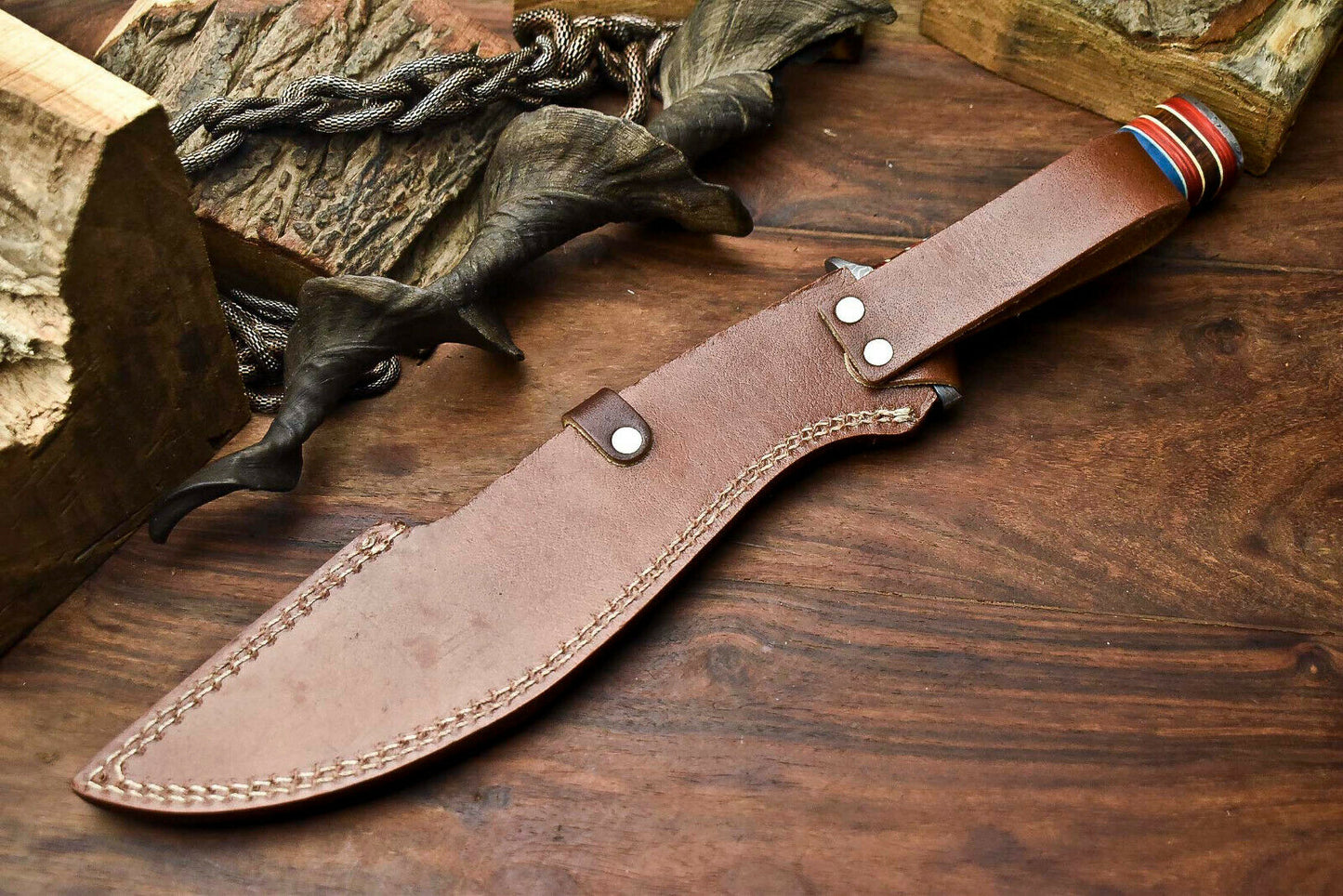 HS-864 Custom Handmade Damascus Steel Hunitng/Kukri Knife - Wood & Bone Handle