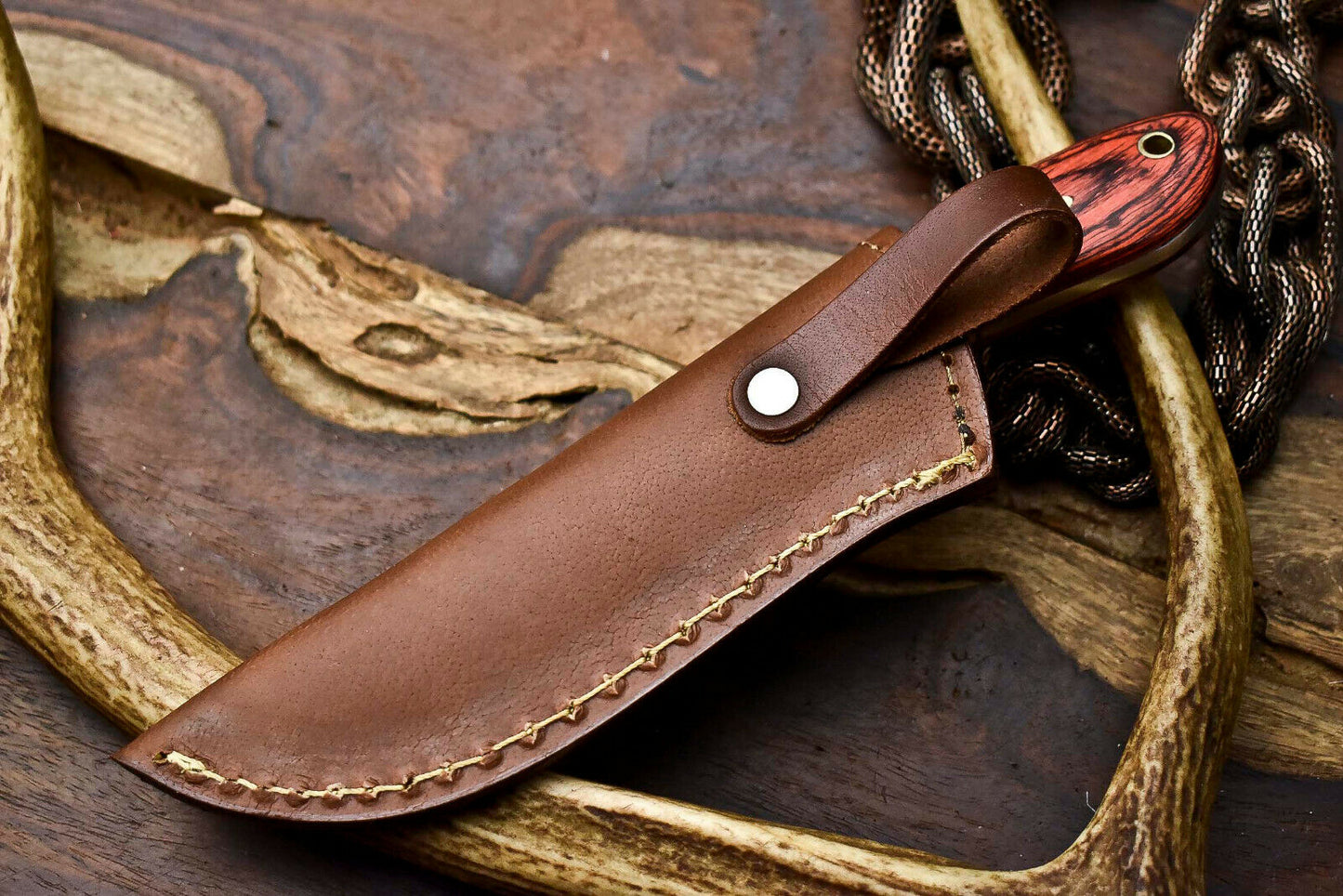 HS-681 Custom Handmade Damascus Steel Skinner Knife - Beautiful Wood Handle
