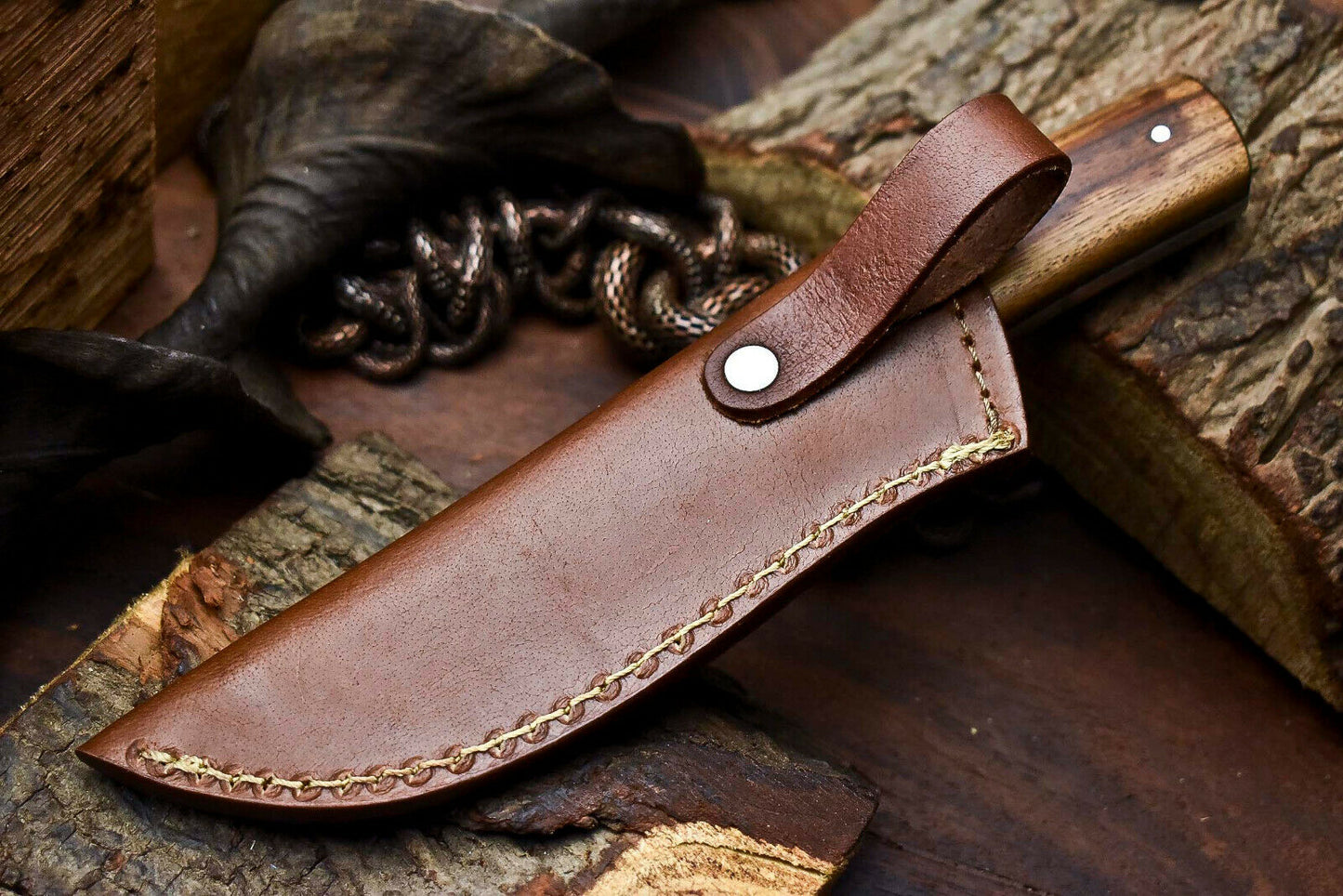 HS-699 Custom Handmade Damascus Steel Skinner Knife - Beautiful Wood Handle