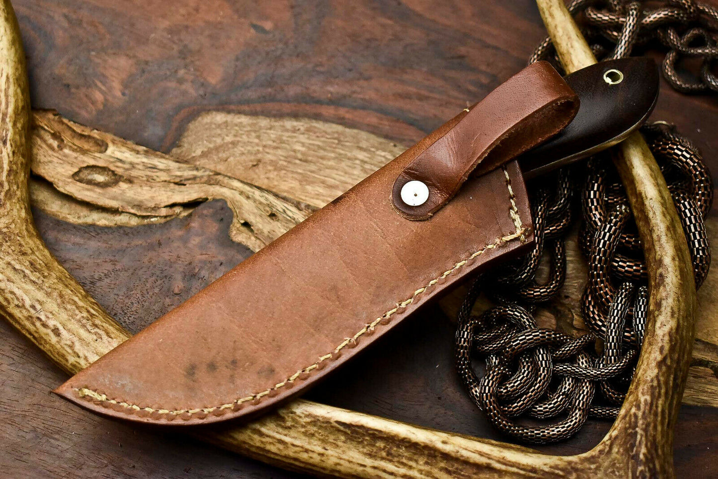 HS-685 Custom Handmade Damascus Steel Skinner Knife - Beautiful Wood Handle