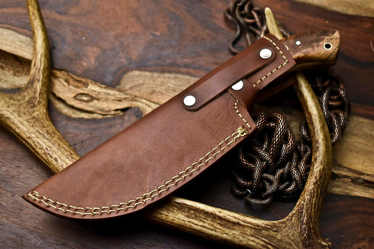 HS-922 | Custom Handmade Damascus Steel Tracker Knife - Beautiful Wood Handle
