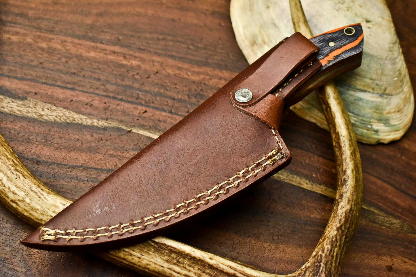 HS-606 Handmade Damascus Skinning Blade Camping Full Tang Knife