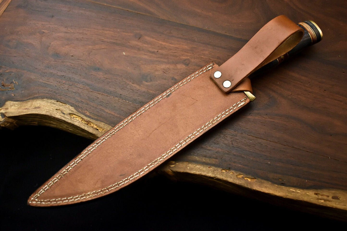 HS-333 | Custom Handmade Damascus Steel Bowie / Hunting Knife - Hard Wood Handle
