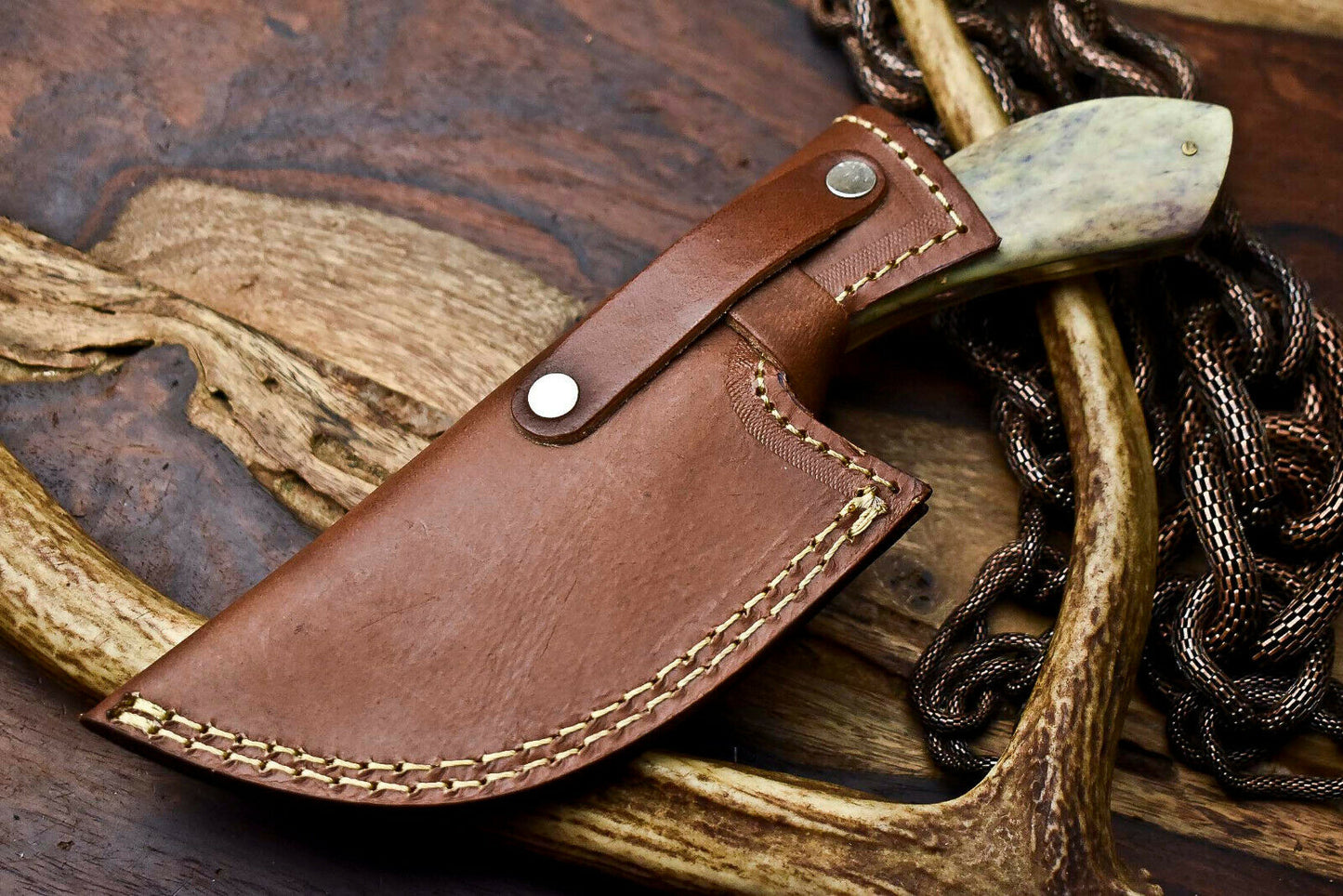 HS-406 | Custom Handmade Awesome Camel Bone Handle Damascus Steel Hunting Knife - Great Price
