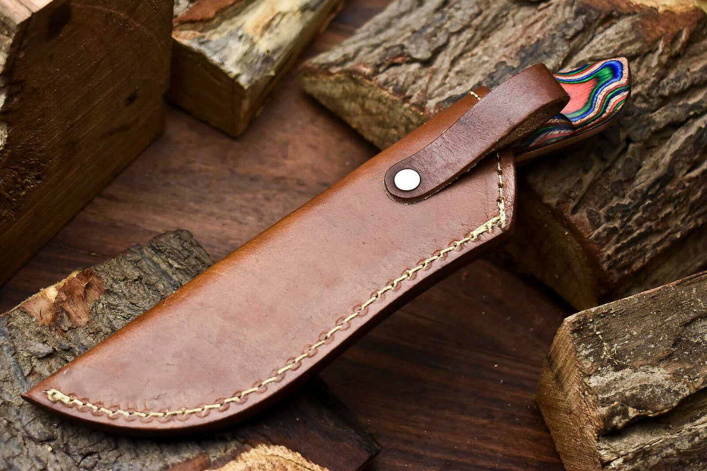 HS-999 | Custom Handmade Damascus Steel Bull Cutter Knife - Beautiful Hard Wood Handle