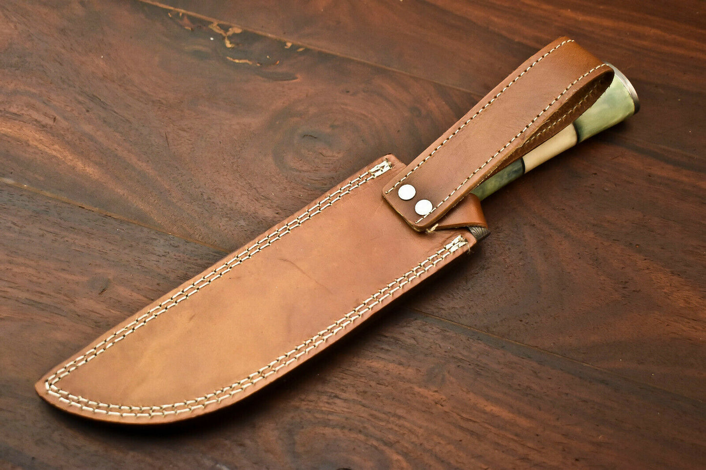 HS-329 | Custom Handmade Damascus Steel Hunitng/Bowie Knife - Colour Camel Bone Handle