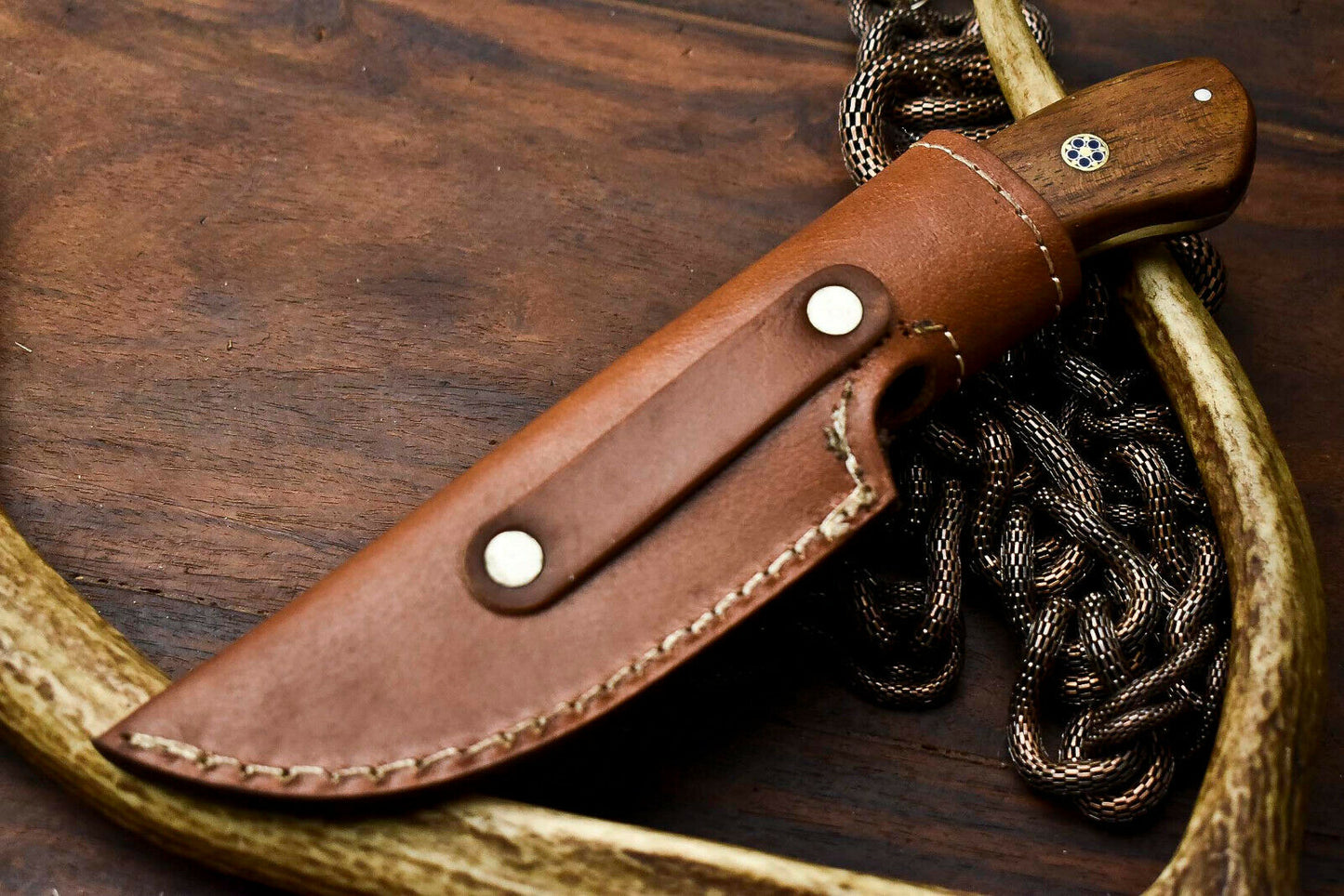 HS-695 Custom Handmade Damascus Steel Skinner Knife - Beautiful Hard Wood Handle