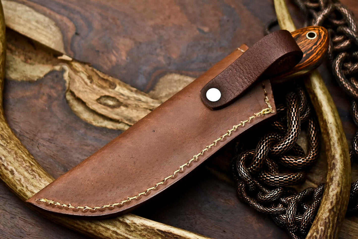 HS-658 Custom Handmade Damascus Steel Skinner Knife - Beautiful Hard Wood Handle