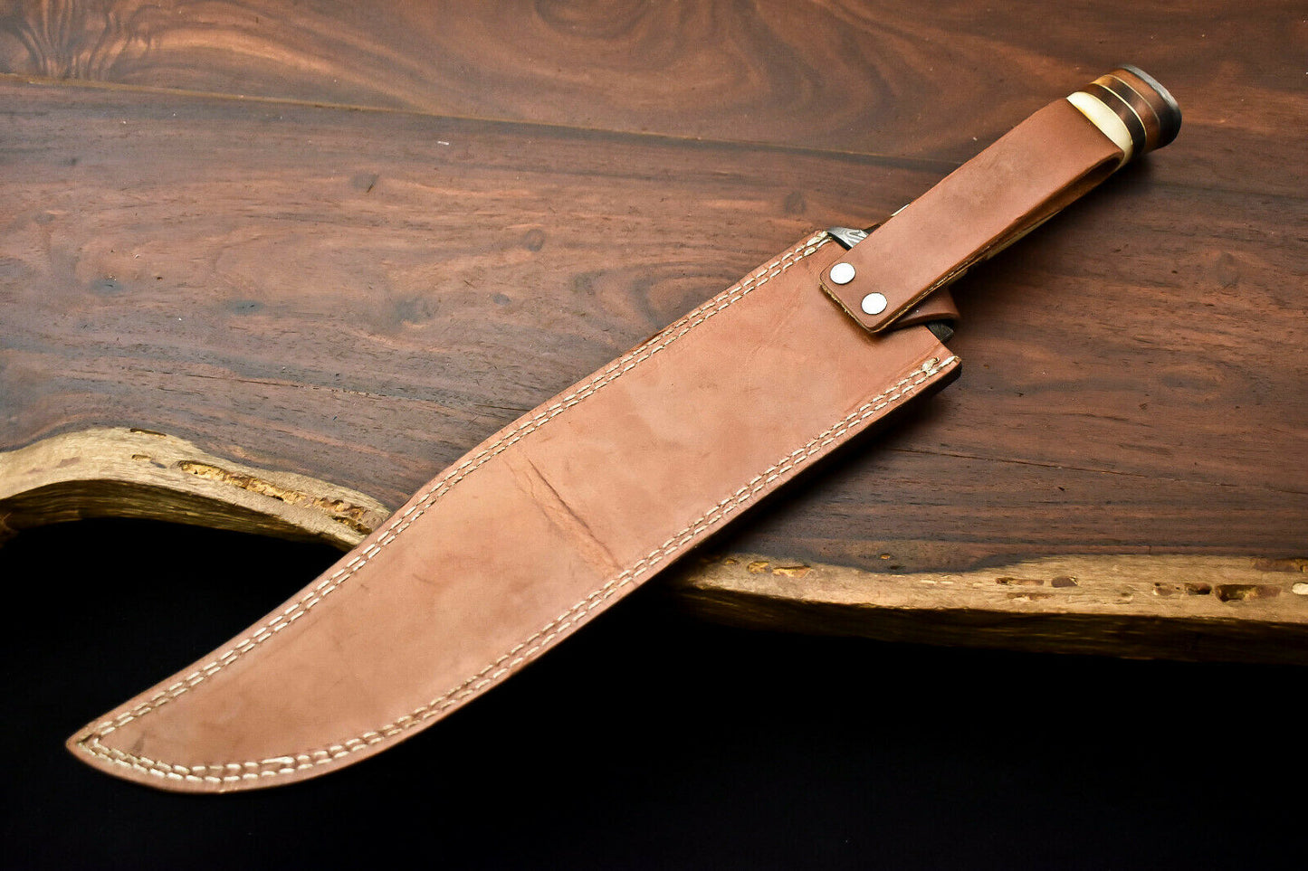 HS-334 | Custom Handmade Damascus Steel Hunitng/Bowie Knife - Engraved Camel Bone Handle