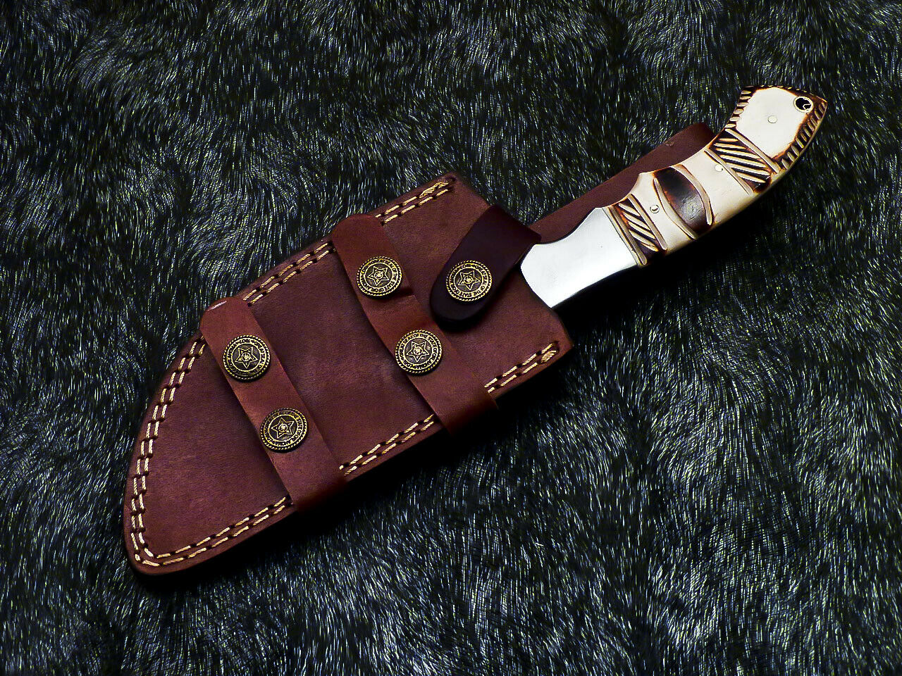 HS-918 '' Custom Hand Forged Damascus Steel 10" Tracker Hunting Knife BONE Handle