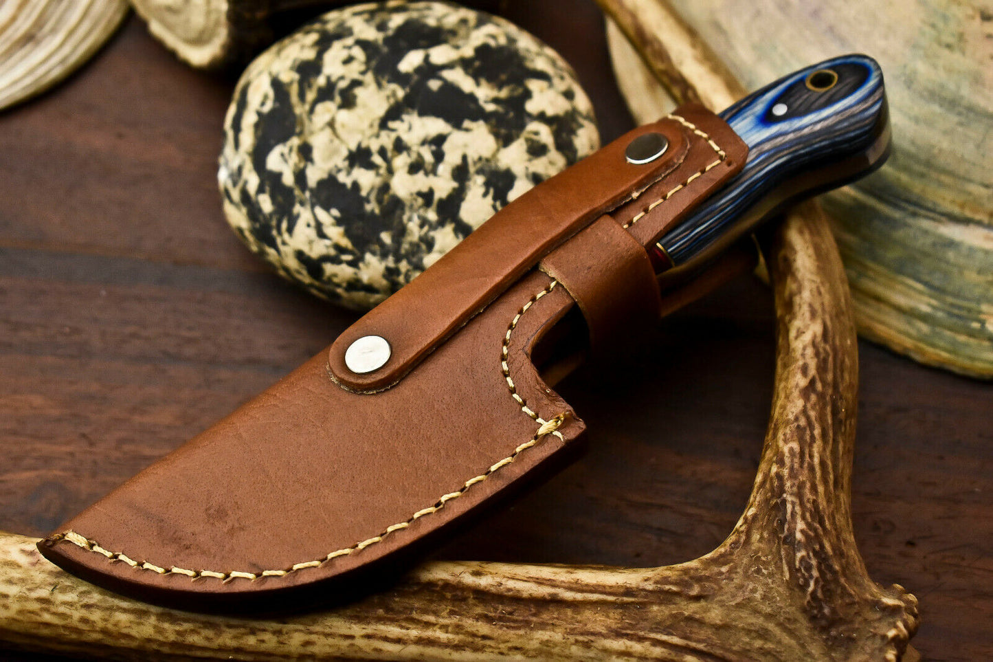 HS-722 Custom Handmade Damascus Steel Skinner Knife - Hard Wood Handle