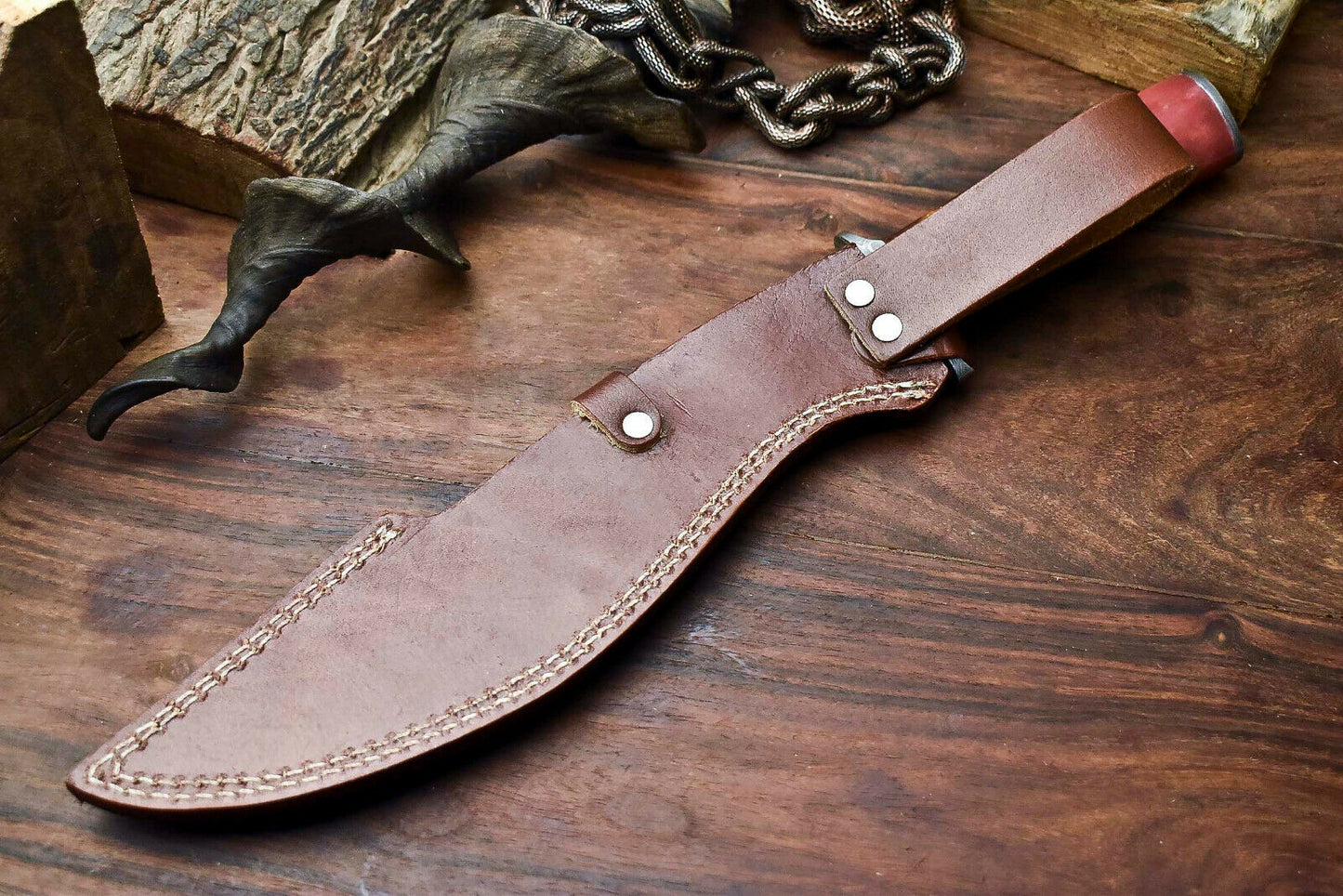 HS-865 Custom Handmade Damascus Steel Hunitng/Kukri Knife - Wood & Bone Handle