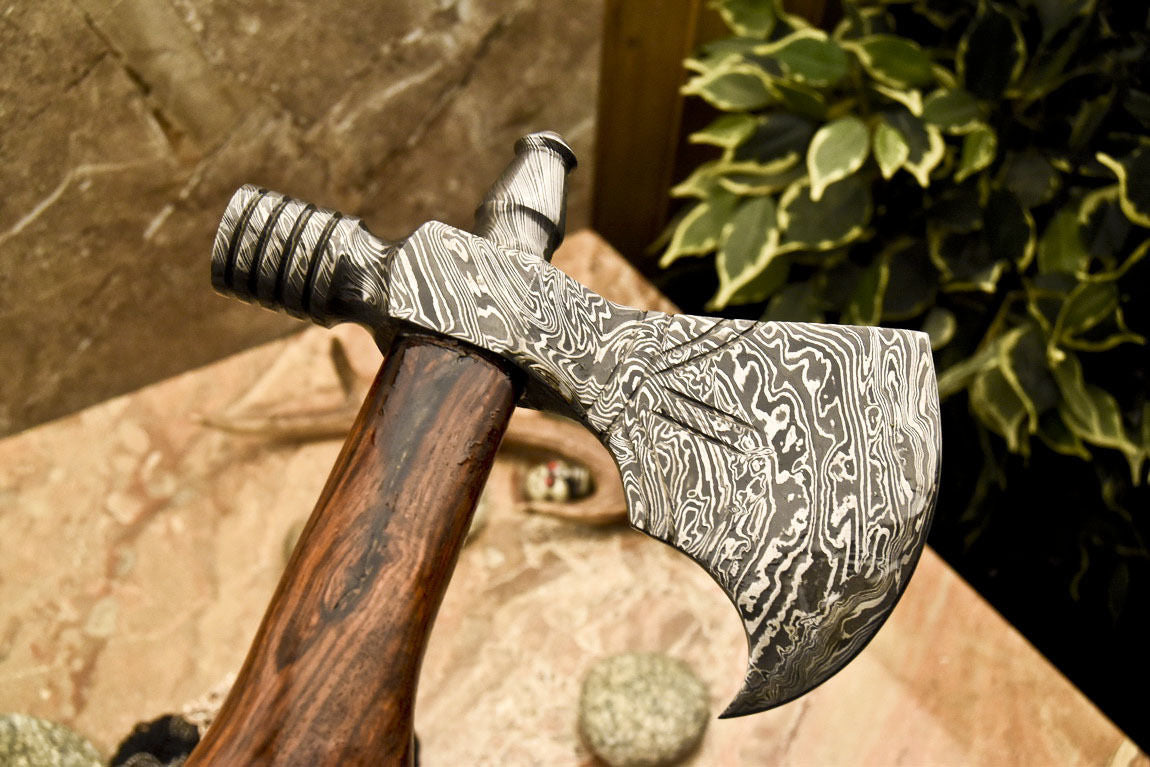 HS-1085 | Custom Handmade Damascus Tomahawk knife, Hatchet, Axe,Integral Hand Forged