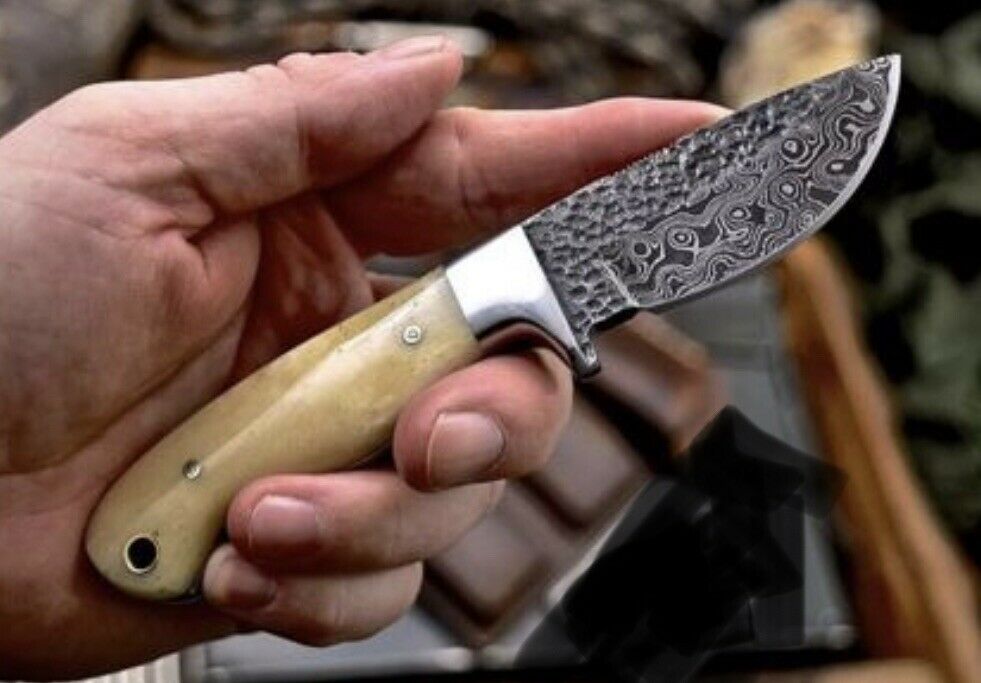 HS-785 Custom Handmade Damascus Skinner Knife With Camel Bone Handle