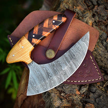 Load image into Gallery viewer, HS-1027 Damascus Chef Kitchen Ulu Knife, Handmade Damascus Pizza Cutter, Personalized Gift USA Made Top Quality Knife