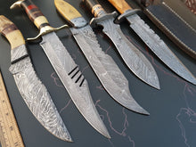 Load image into Gallery viewer, HS Deal 01 - Bundle of 5 Exquisite Custom Damascus Steel Hunting Knives – Handmade for Excellence Craftsmanship in Every Blade.
