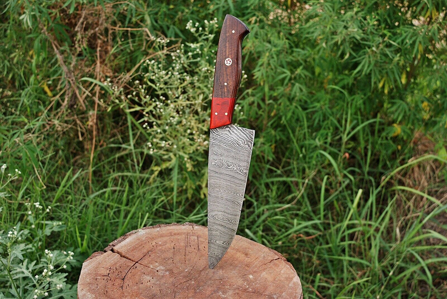 HS-294 Custom Handmade Damascus Kitchen/Chef Knife - Hard Wood Handle - Best Price