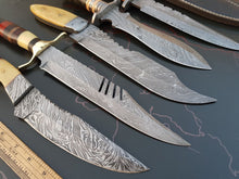 Load image into Gallery viewer, HS Deal 01 - Bundle of 5 Exquisite Custom Damascus Steel Hunting Knives – Handmade for Excellence Craftsmanship in Every Blade.