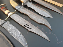 Load image into Gallery viewer, HS Deal 01 - Bundle of 5 Exquisite Custom Damascus Steel Hunting Knives – Handmade for Excellence Craftsmanship in Every Blade.
