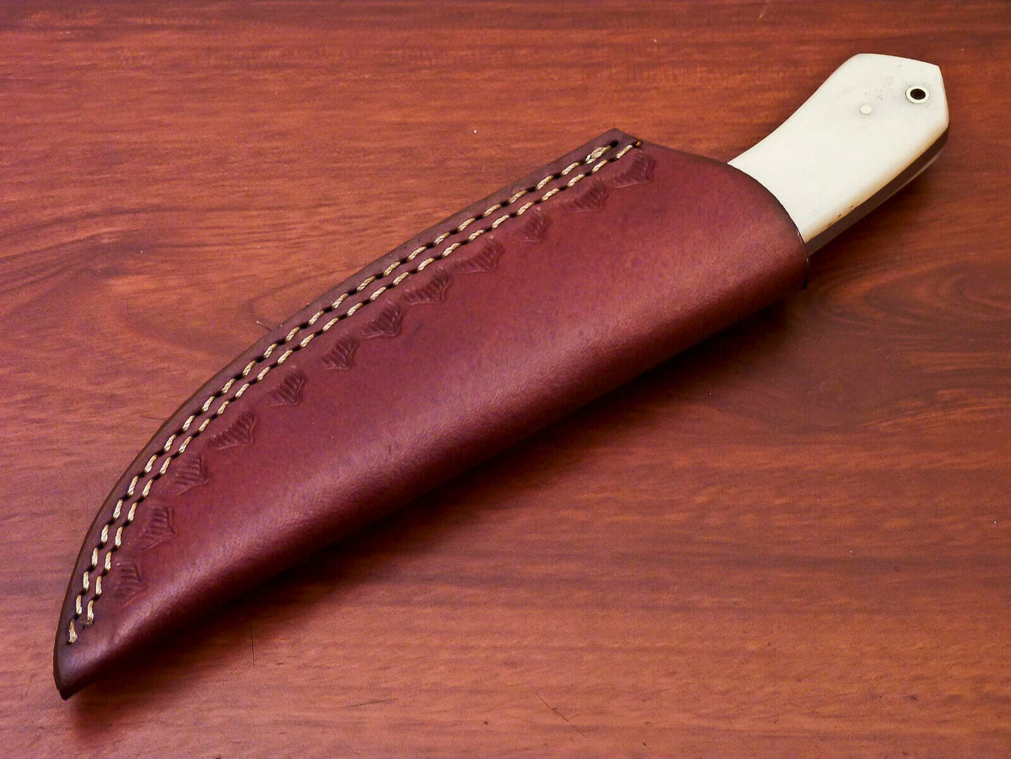 HS-819 Custom Handmade Damascus Skinner Knife With Camel Bone and Wood Handle