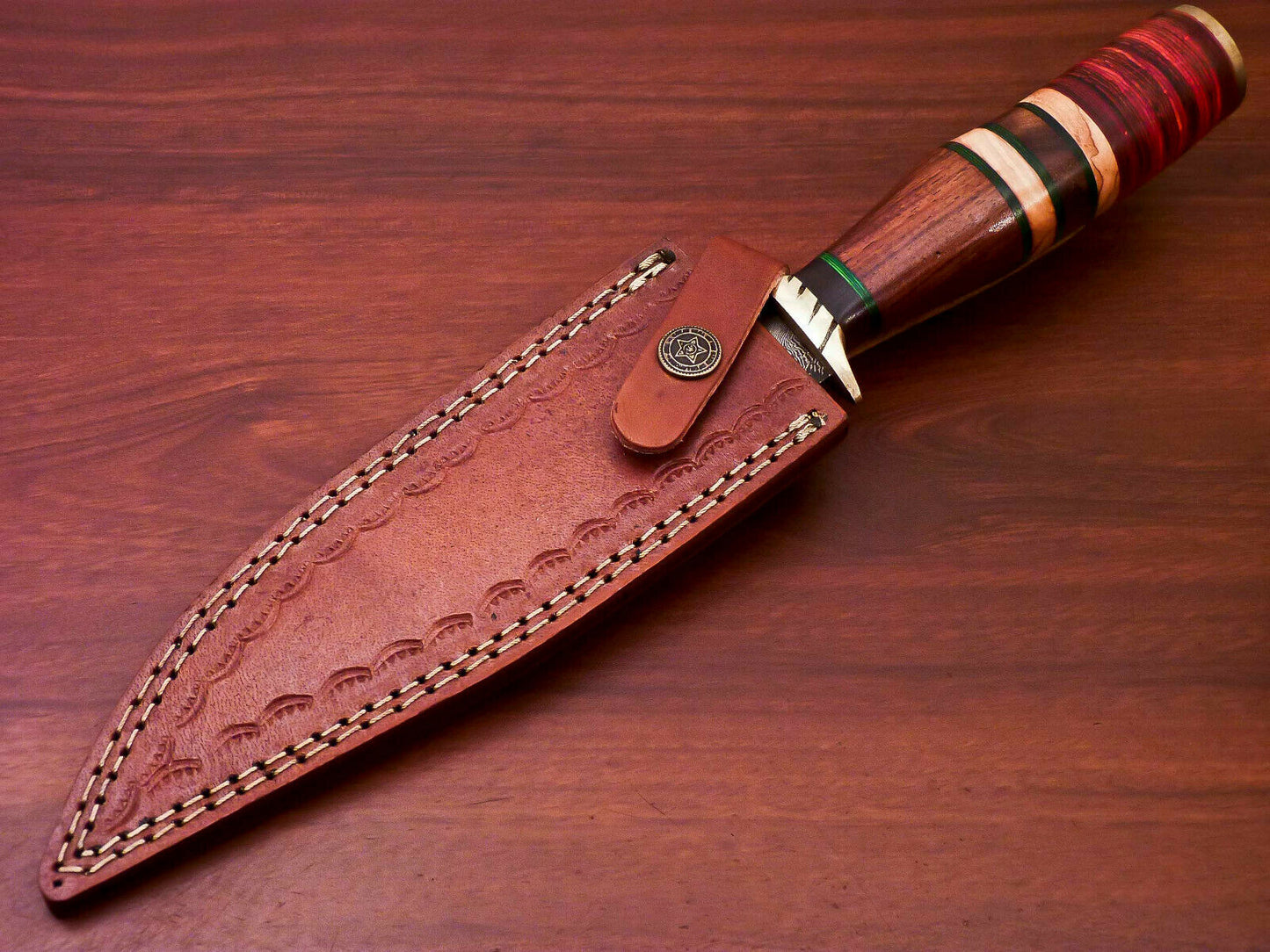 HS-512 Custom Handmade Damascus Hunting Knife With Bone & Wood Handle
