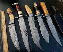 Load image into Gallery viewer, HS Deal 01 - Bundle of 5 Exquisite Custom Damascus Steel Hunting Knives – Handmade for Excellence Craftsmanship in Every Blade.