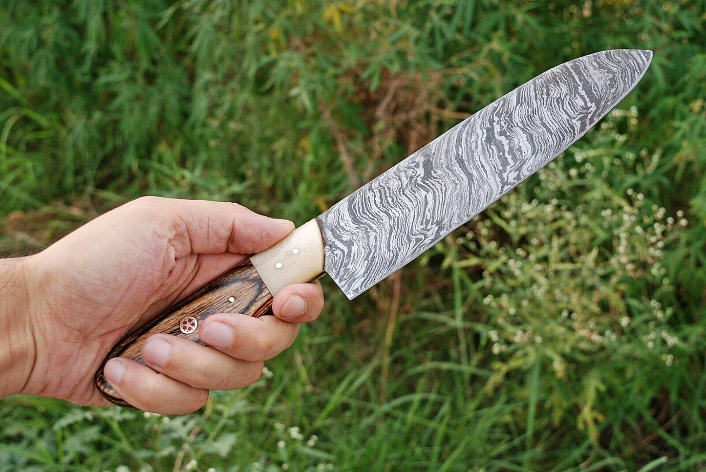 HS-293 Custom Handmade Damascus Kitchen/Chef Knife - Hard Wood Handle - Best Price