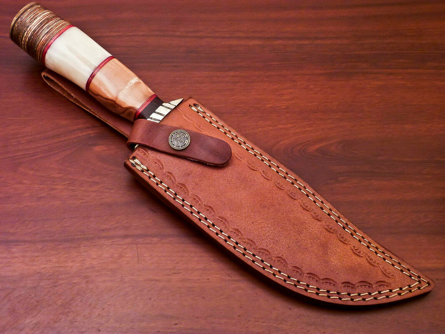 HS-523 Custom Handmade Damascus Hunting Knife With Natural Wood & Bone Handle