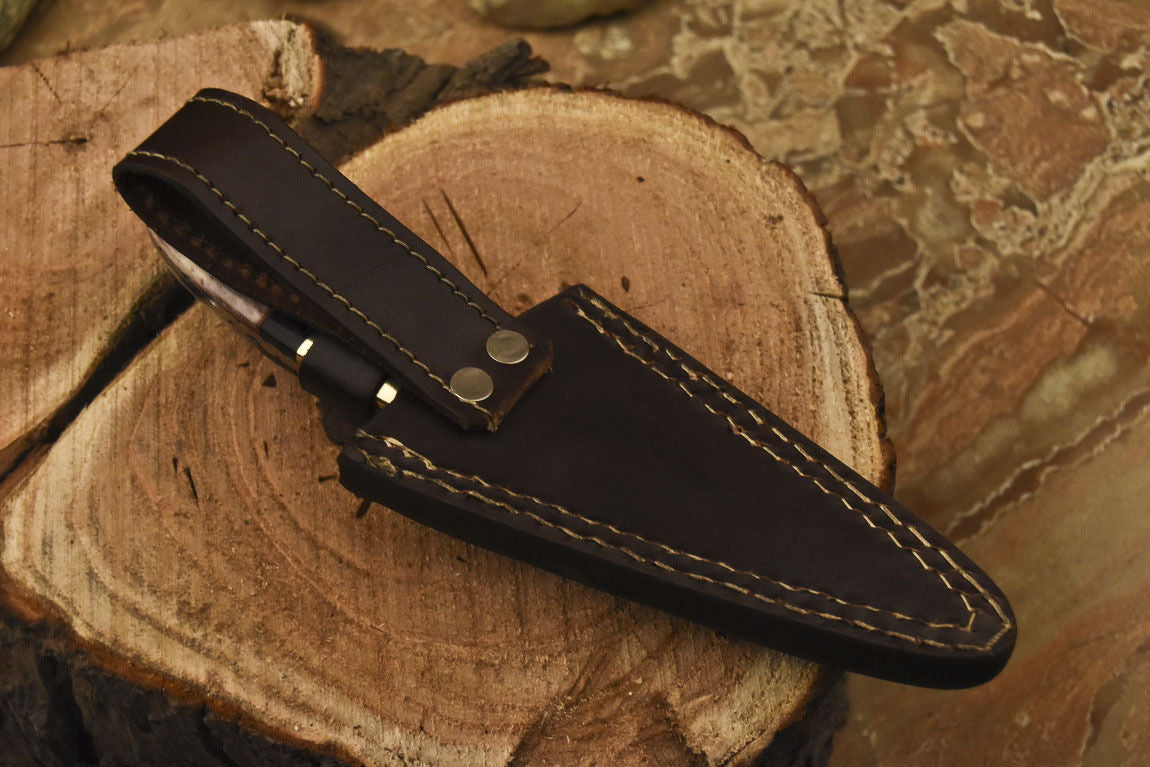 HS-840 Custom Handmade Damascus Skinner Knife With Stained Camel Bone Handle