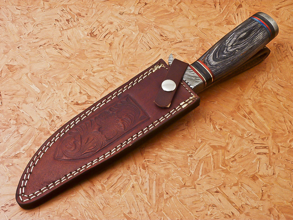 Custom Handmade Damascus Hunting Knife With Hard Wood Handle