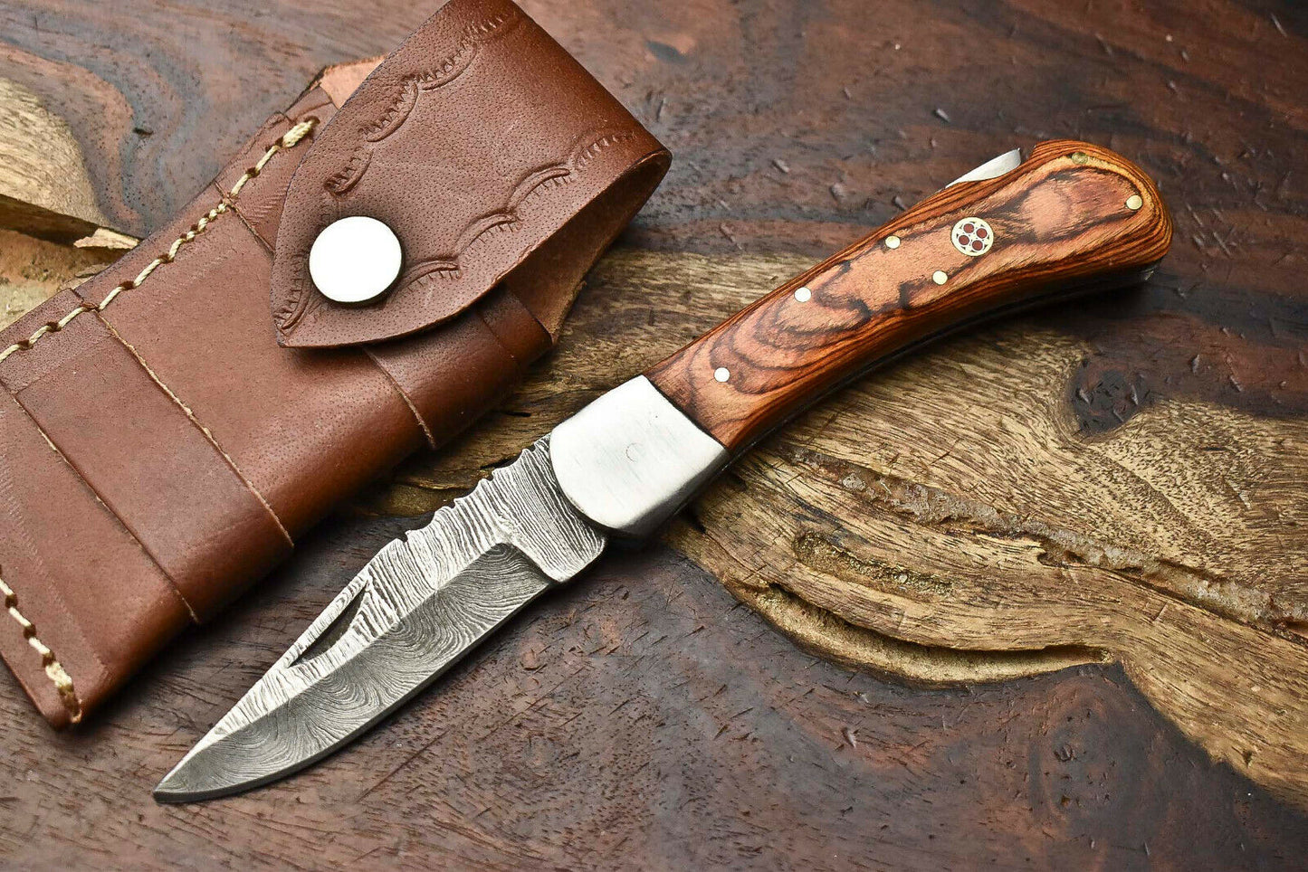 HS-1128 " Damascus Folding Knife - Pocket Knife for Men - 6,5" Made of Authentic Damascus Steel - Groomsmen gifts - Boyfriend Gift