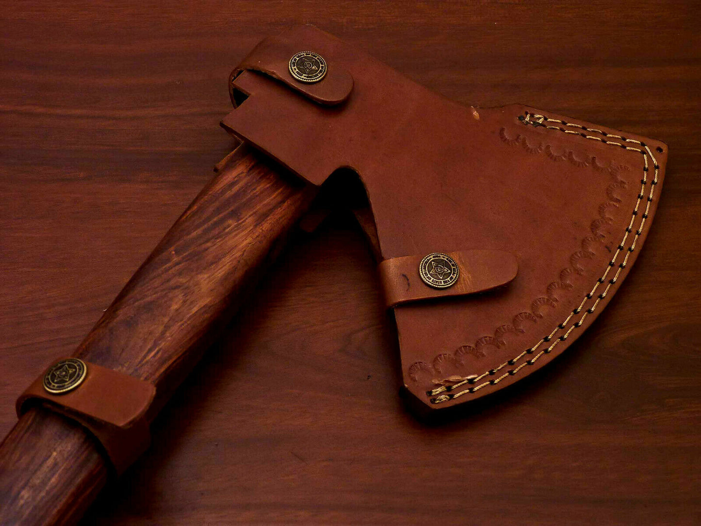 HS-1064 | Custom Handmade Damascus Hand Forged Tomahawk knife, Hatchet, Axe, Integral Natural Wood