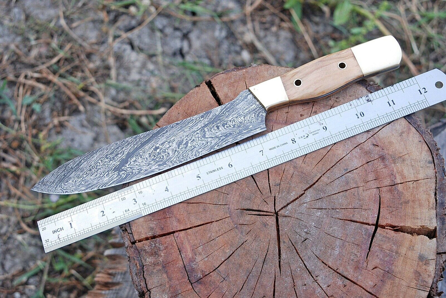 HS-290 Custom Handmade Damascus Kitchen/Chef Knife - Wood Handle - Best Price