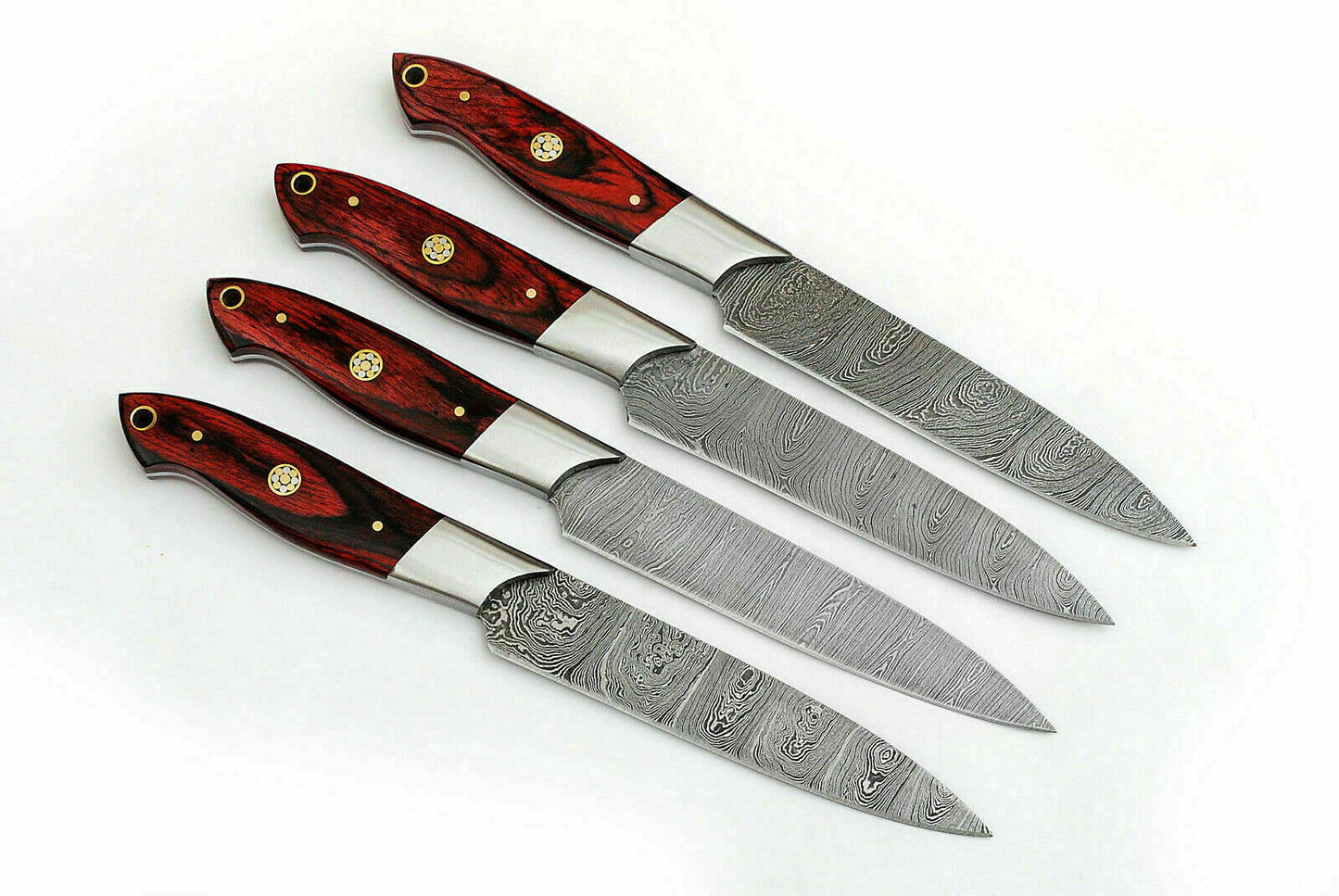 HS-226 Custom Handmade Damascus Kitchen-Chef Knives Set Lot Of Four Pecs With Wood Handle