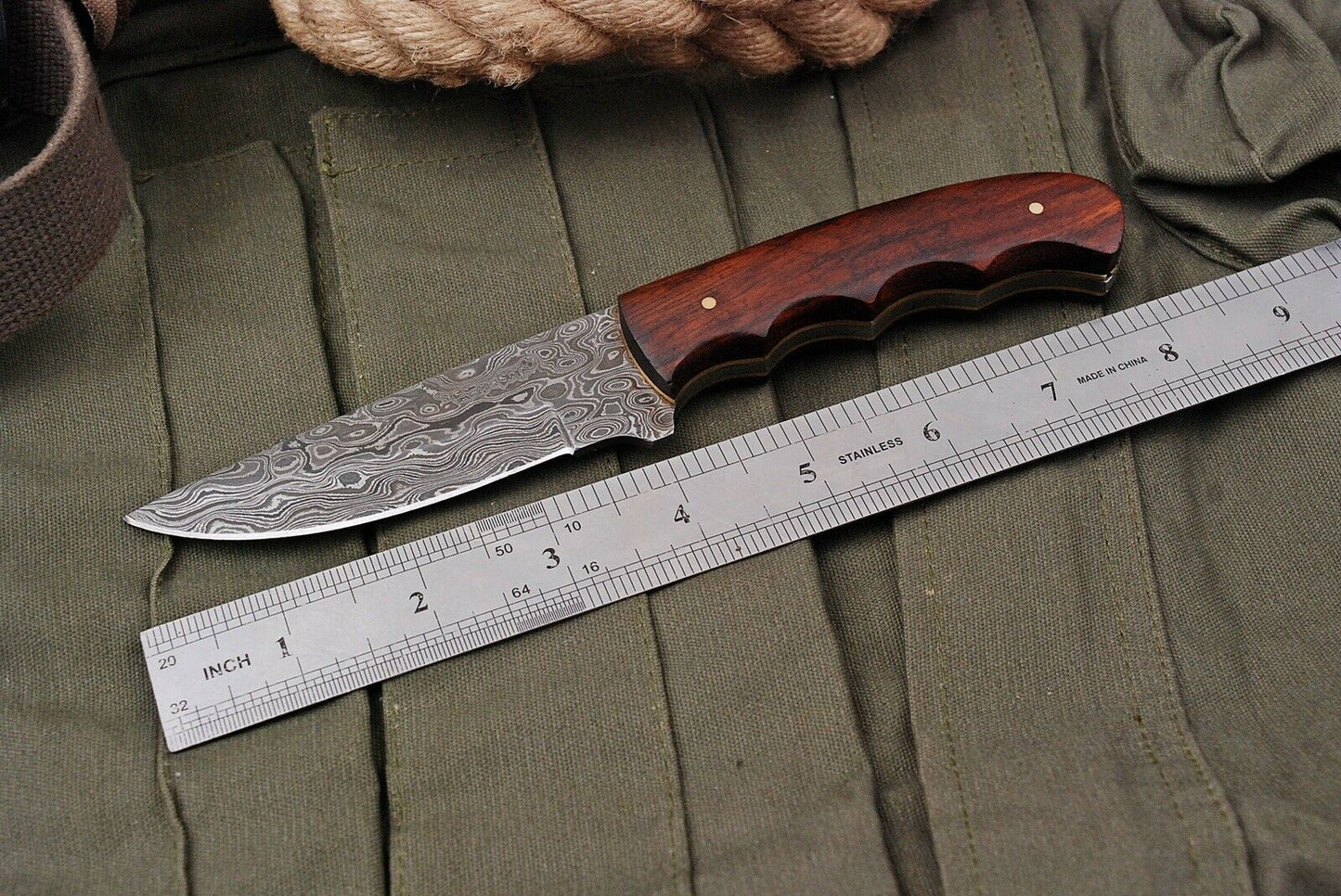 HS-499 Custom Handmade Damascus Hunting/Skinner Knife With Wood Handle