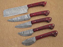Load image into Gallery viewer, HS-252 Custom Handmade Damascus Kitchen-Chef Knives Set Lot Of 5 Pecs With Hard Wood Handle