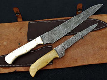 Load image into Gallery viewer, HS-240 Custom Handmade Damascus Kitchen-Chef Knives Set Lot Of Two Pecs With Camel Bone Handle